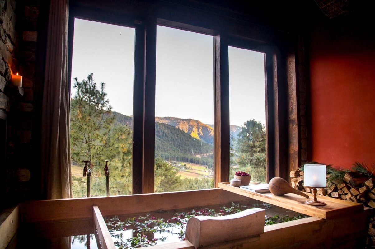 Hot stone bath in bhutan