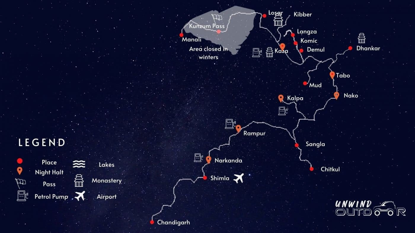 Spiti Road Trip Map